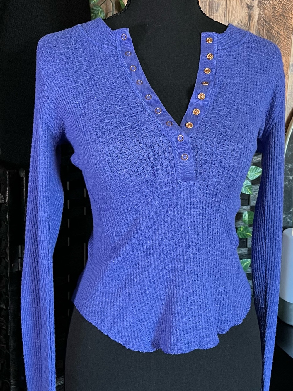 Free People One of the Girls Henley Top Blue Size S